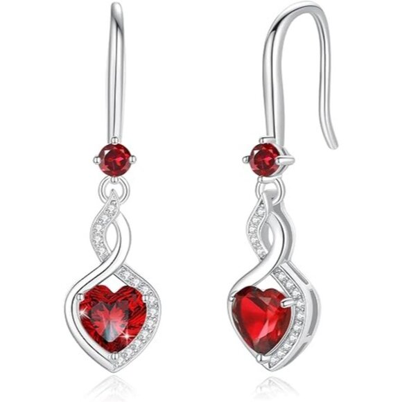 Heart Infinity Dangle Drop Silver Heart Gemstone Earrings Jan.-Garnet